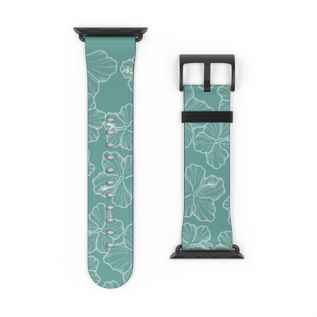 Hibiscus - Teal - Watch Band - LEIOHU DESIGNS