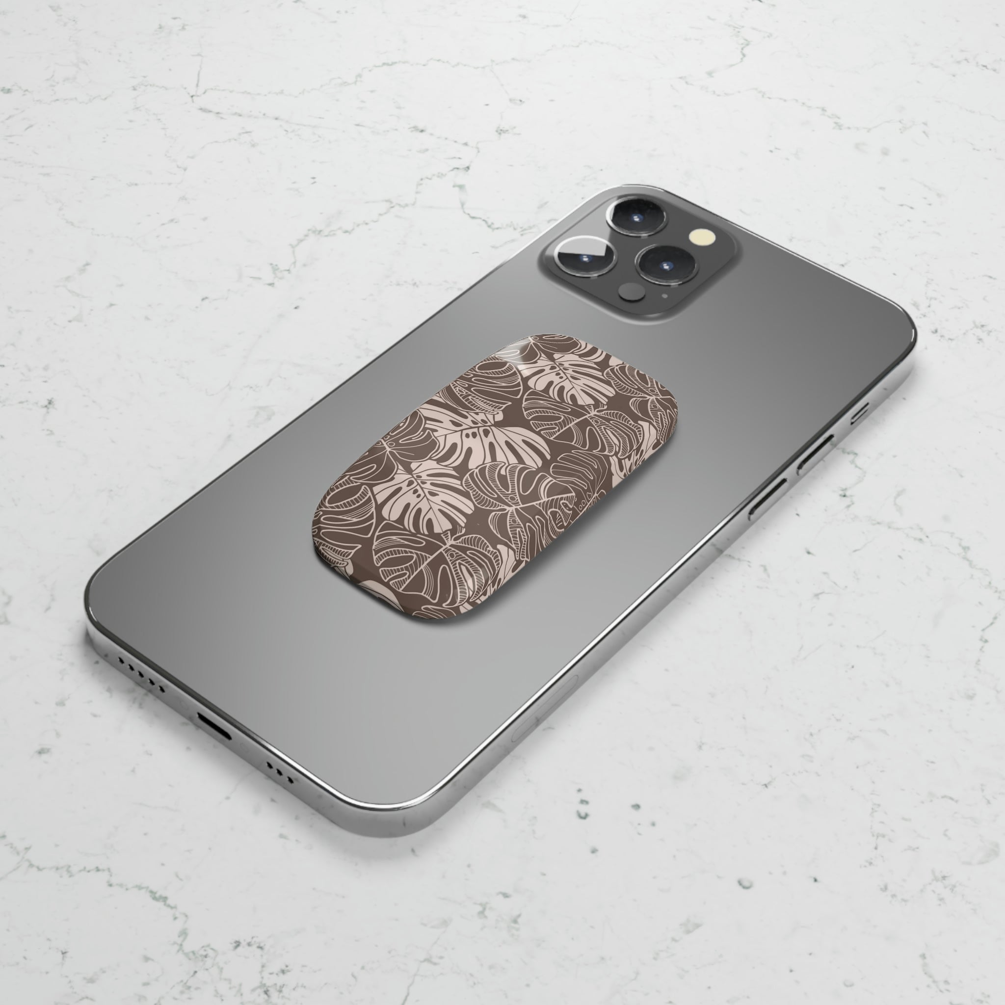 Monstera Dream - Mocha - Phone Click-On Grip - LEIOHU DESIGNS