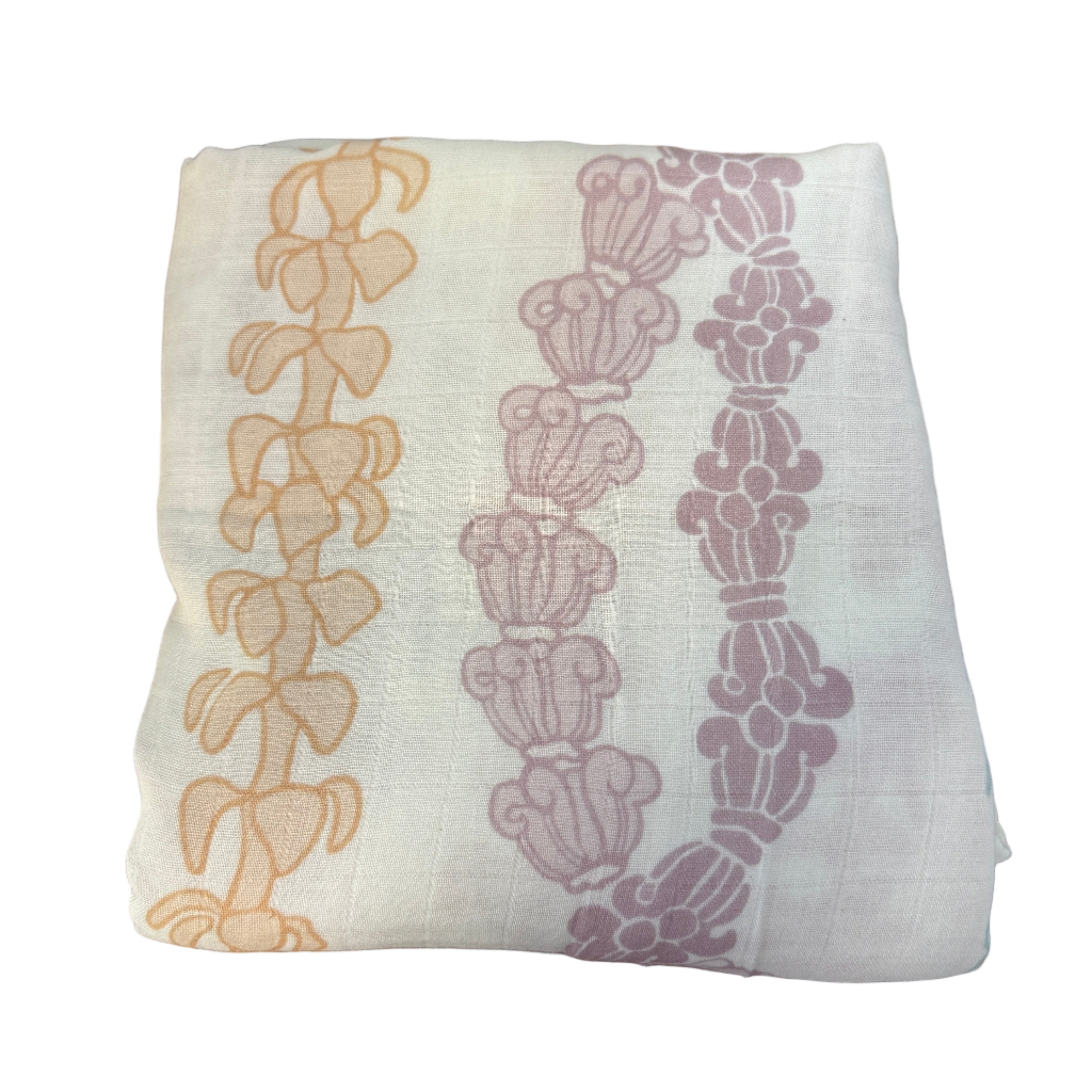 folded muslin baby swaddle blanket with hawaiian lei designs