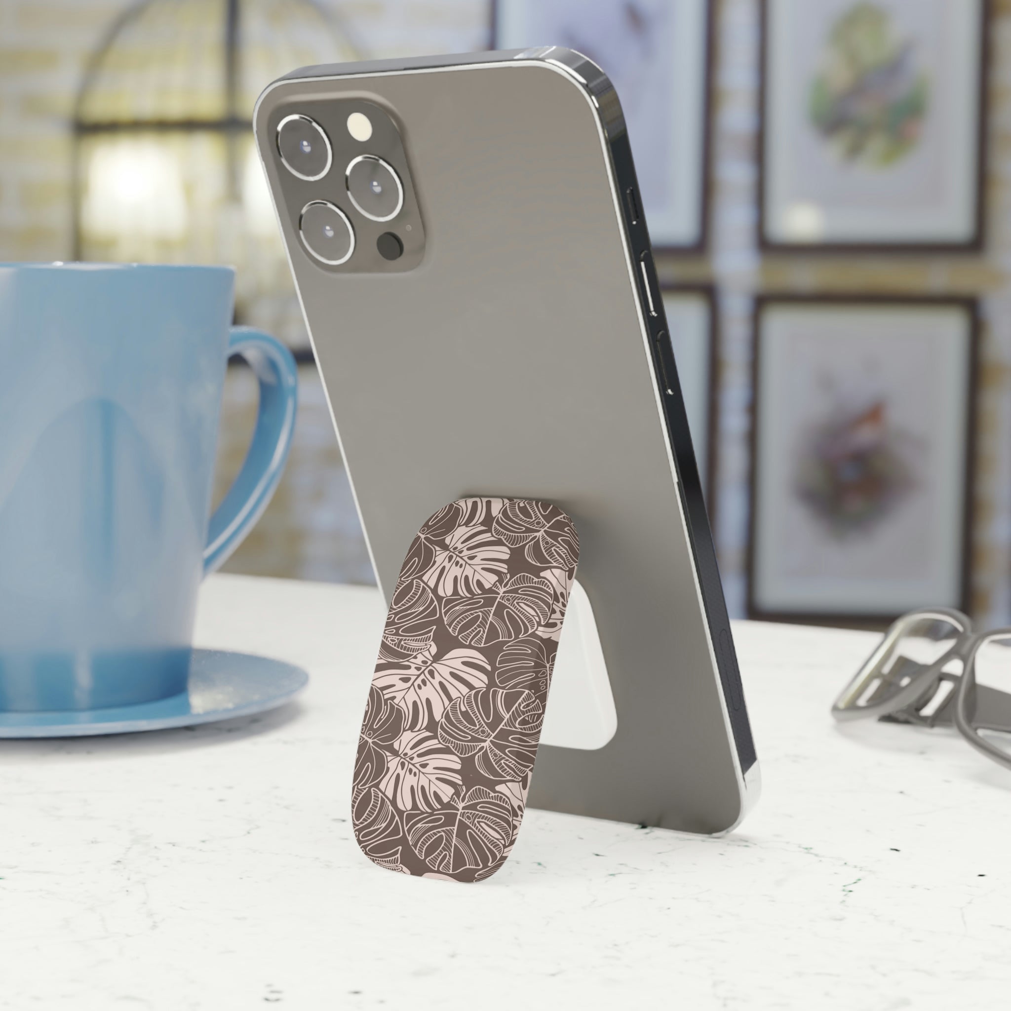 Monstera Dream - Mocha - Phone Click-On Grip - LEIOHU DESIGNS