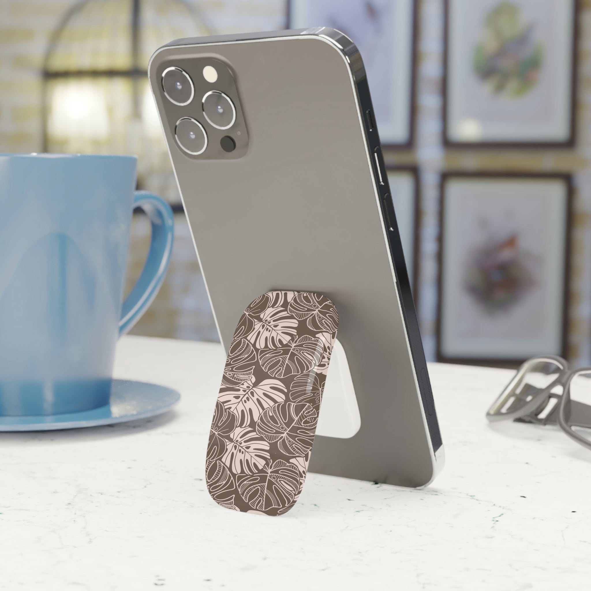 Monstera Dream - Mocha - Phone Click-On Grip - LEIOHU DESIGNS