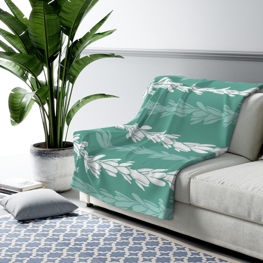 Tuberose Lei - Teal - Sherpa Fleece Blanket