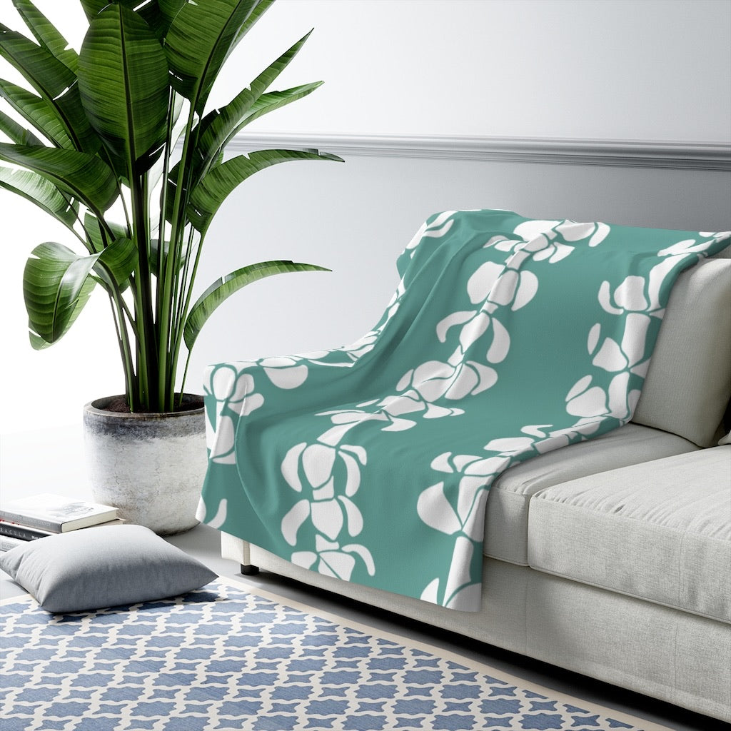 Puakenikeni Lei - Teal - Sherpa Fleece Blanket