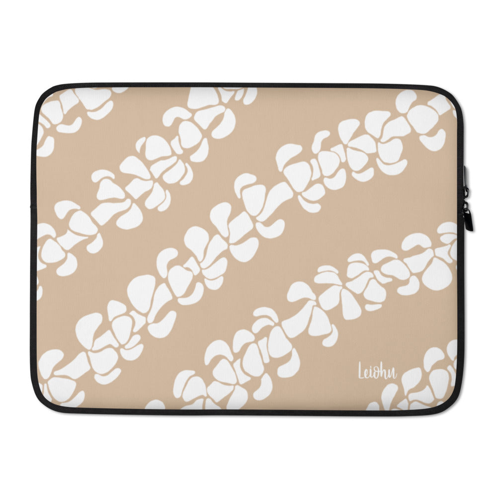 Puakenikeni Tan Laptop Sleeve LEIOHU DESIGNS
