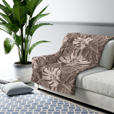 Monstera Dream - Mocha - Sherpa Fleece Blanket